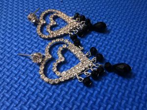 Double Heart White Stone Earrings| Hangings