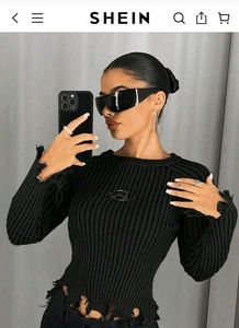 Distressed Black Knit Sweater