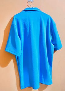 Blue Ribbed Button-Down Shirt