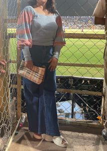 Blue Knited Self Design Top