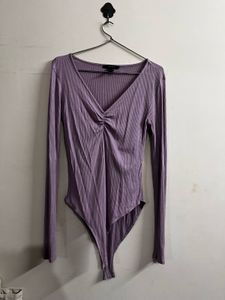 Purple Ribbed Bodysuit