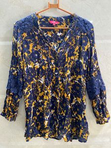 Boho Floral Printed Loose Mustard Yellow Blouse