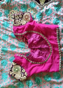 Heavy Women Cyan And Pink StoneWork Saree