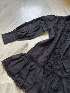 Cotton Lace Trim High Neck Dress