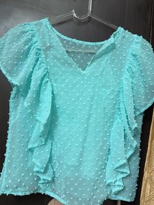 Aqua Ruffle Top
