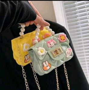 Cute Kids Pearl Handle Sling Bag with Cartoon &amp; Fl