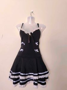 Black Lace Up Sling Mini Korean Dresses