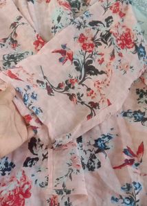 Women Peach Pink Floral Shrug