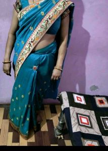 Teal Embellished Saree sea green sare