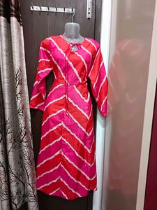 Red & Pink Chevron Print Dress