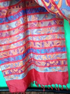 Red Patterned Scarf with Tassels
