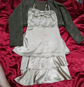 Satin Silk Dress With Crop Coat Imported