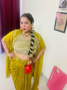 Mustard Yellow Dhoti Saree with Embellished Blouse