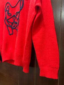Red Graphic Print Pullover Sweater