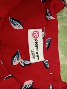 Red Bird Print Button-Down Dress