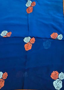 Elegant Navy Blue Floral Saree