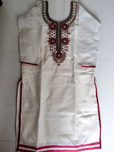 White Kurti With Red Border