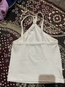 White Ribbed Halter Tank Top