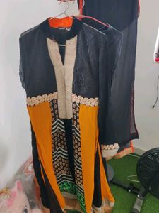 Elegant Black & Orange Salwar Kameez