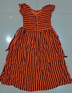 Striped Orange Casual Dress
