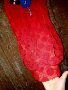 Cherry Red Color Full Sleeve Less Net Top