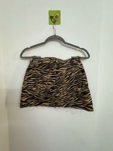 Tiger Print Denim Mini Skirt