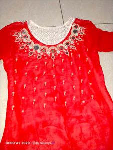 Beautiful Red Kurta With Mirror Work