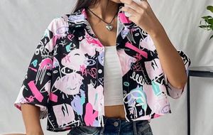 Abstract Print Cropped Shirt