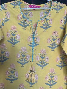 Varanga Yellow Printed Sequined Kurti