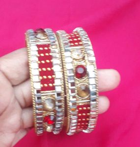 Red & Gold Beaded Bangles (Set of 2)