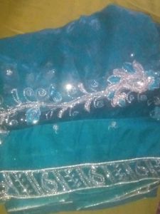 Teal Embellished Saree