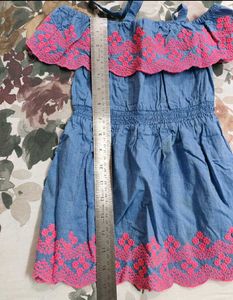 Cute Denim Dress with Pink Embroidery