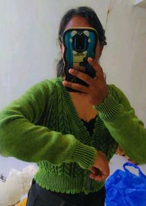 Green Knit Crop Cardigan