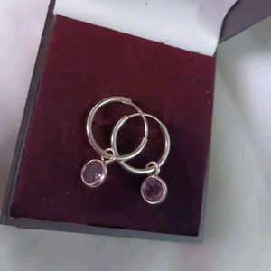 Pure Silver Amethyst Hoop