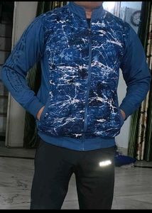 Blue Patterned Zip-Up Jacket