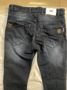 Dark Blue Distressed Slim Fit Jeans – Size 30