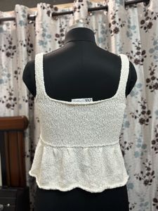 White Knit Peplum Tank Top