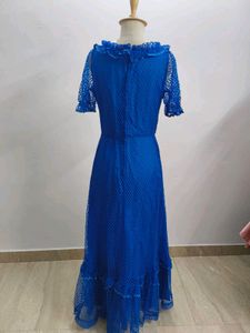 Royal Blue Polka Dot Mesh Maxi Dress