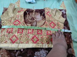 Orange Silk Blend Saree With Fully Stitched Blouse