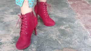 Red Lace-Up Ankle Boots