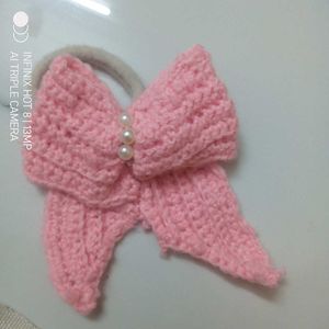 Pink Crochet Bow Hair Tie