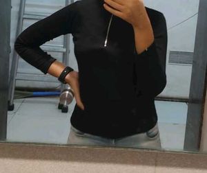 Black Zip-Up Long Sleeve Top