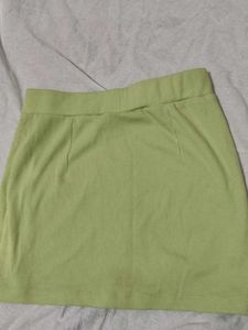 Lime Green Ribbed Mini Skirt