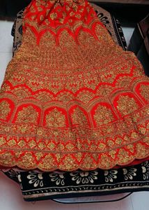Red &amp; Gold Embroidered Saree