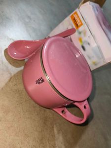 stainless steel, plastic soup bowl with lid &spoon