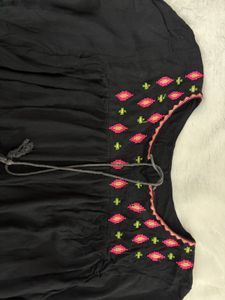Embroidered Black Top