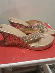 Sparkly Gold Thong Heel Sandals