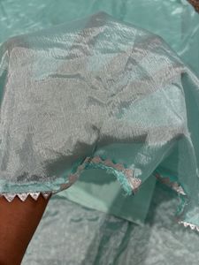 Girls Flare Aqua Party Dress With Duptta