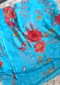 Georgette Aqua Blue Saree With BlouseName: Georget