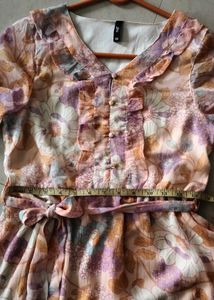 Pastel Floral Ruffle Collar Tiered Dress